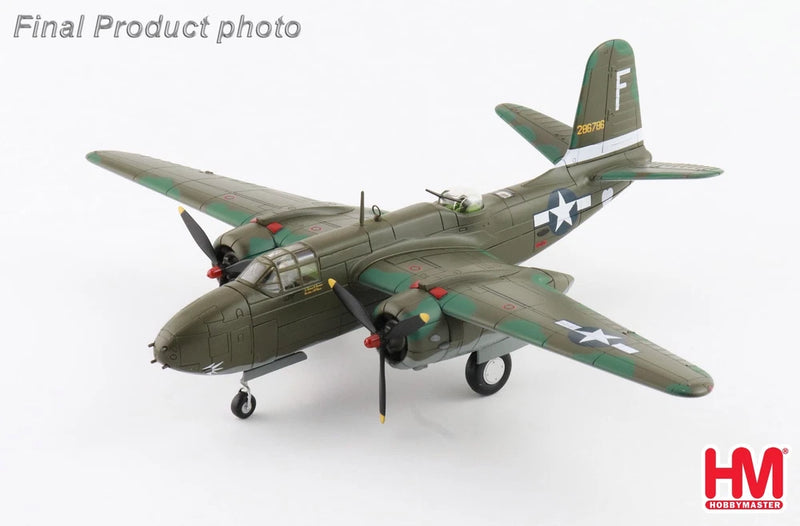 Olive green A-20G bomber scale model airplane with star insignia and landing gear