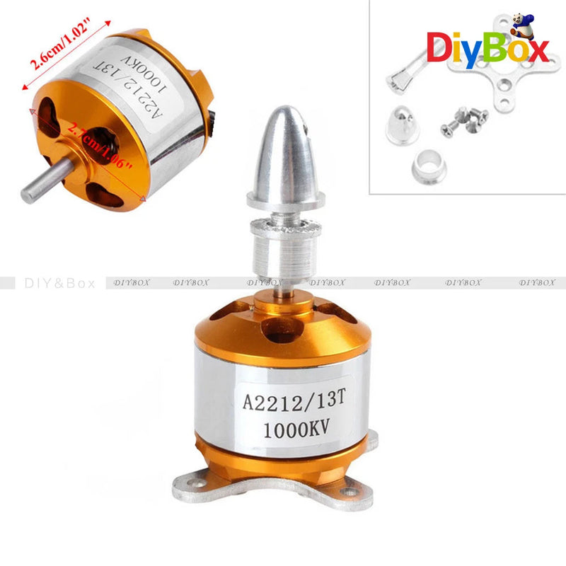 A2212 1000KV brushless outrunner motor, orange gold can with mounting tabs