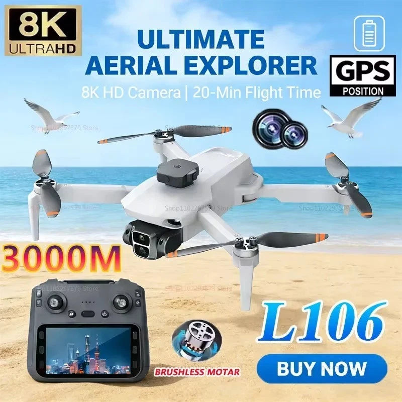 Foldable white quadcopter GPS drone with controller and camera view screen