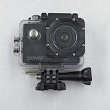 Denver action camera in clear waterproof case with black mount handle