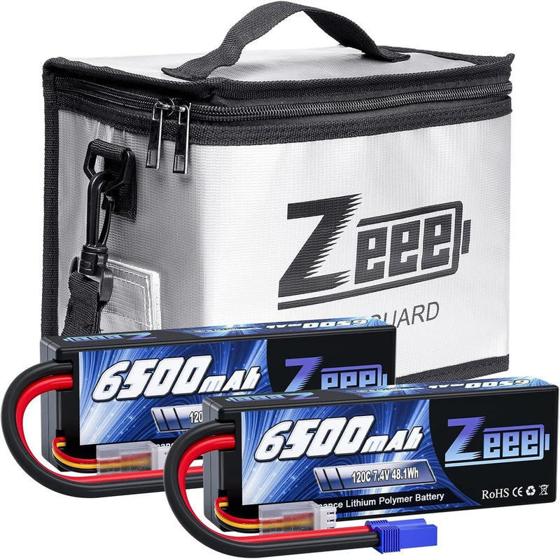 2S Lipo Battery 6500mAh 7.4V 120C Hard Case Battery EC5 Connector 2 Pack