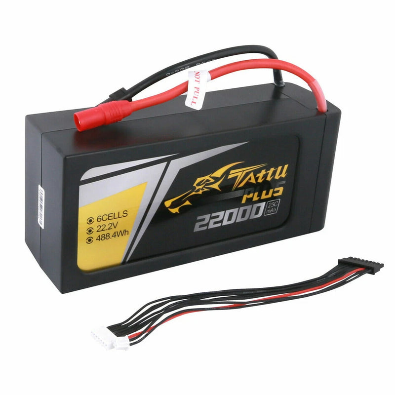 Tattu LiPo smart battery pack with red and black leads, black casing, XT150 plug