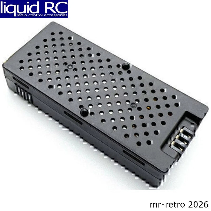Black LiPo RC battery pack with perforated top and side connector pins