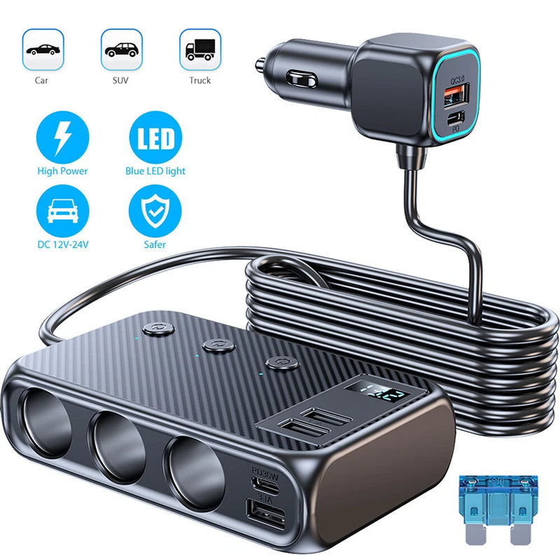 Multi Car Cigarette Lighter Socket USB Plug Fast Charger Power Adapter Splitter