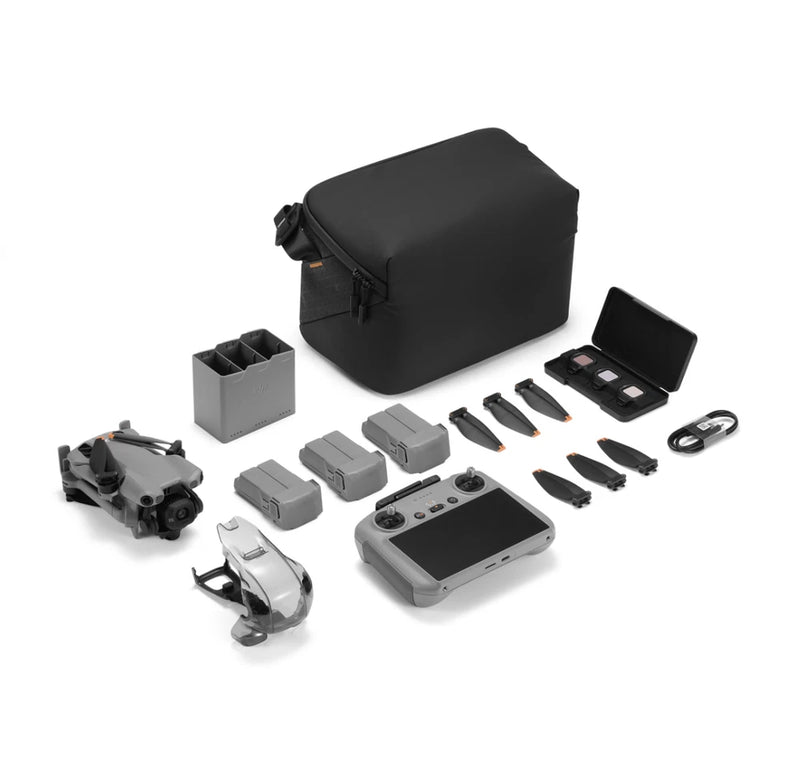 DJI Mini 5 Pro drone accessories kit with controller, batteries, props, and carrying case