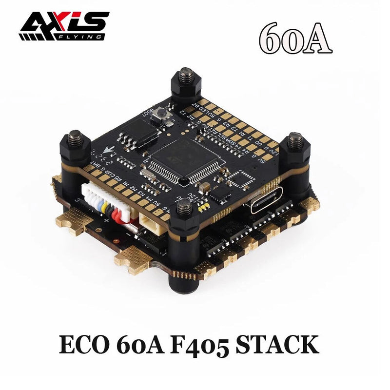 FPV flight controller stack PCB with 60A F405 marking and USB-C port