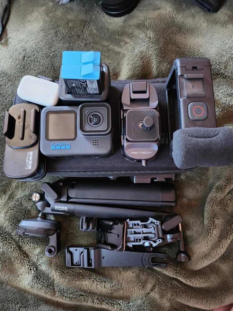 GoPro HERO10 action camera kit with modular Media Mod and Light Mod, tripod mount and clips