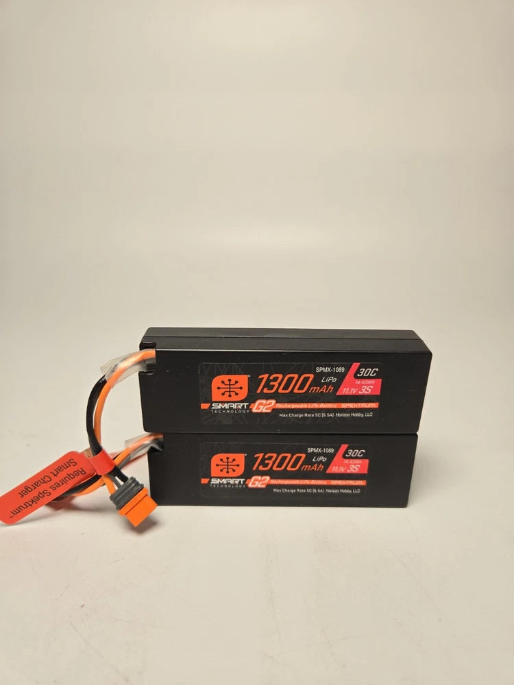 Spektrum 11.1V 1300mAh 3S 30C Smart G2 LiPo Battery IC2 Connector Lot Of 2 Battery