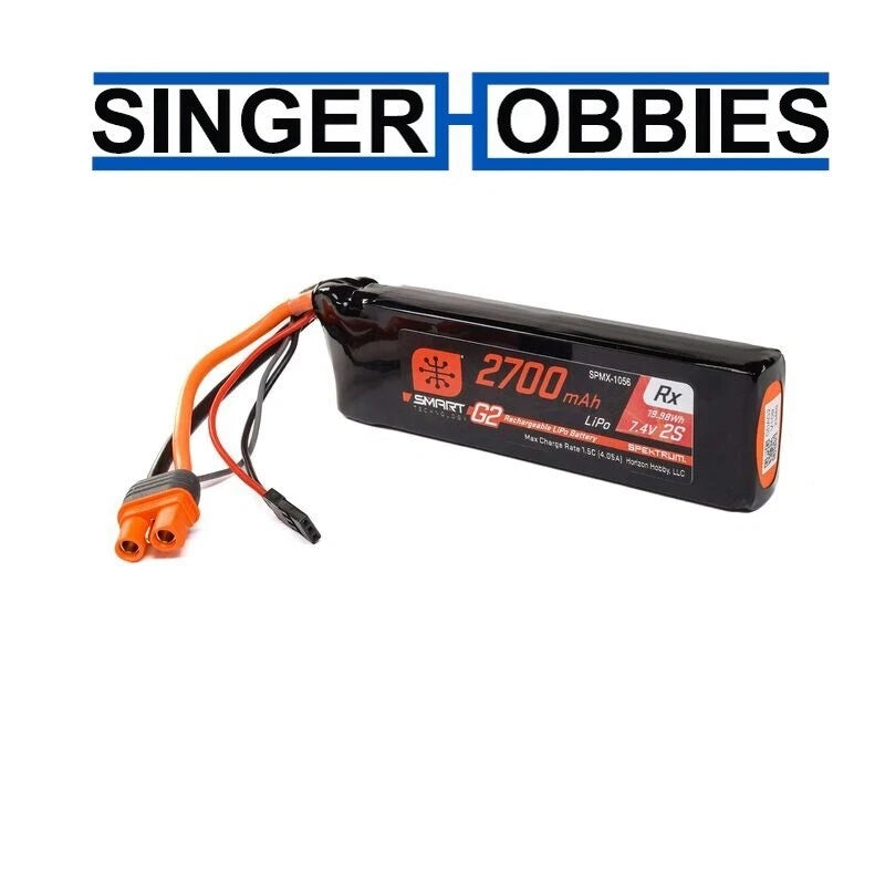 Spektrum SPMX-1056 7.4V 2700mAh 2S 15C Smart G2 Receiver LiPo Battery: IC3 HH Battery