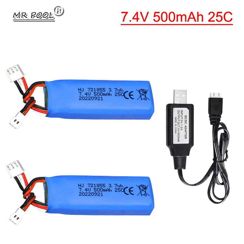 2¡Á 7.4V 500mAh 25C Lipo Battery for WLtoys A202 A212 A222 A232 A242 A252 4WD RC