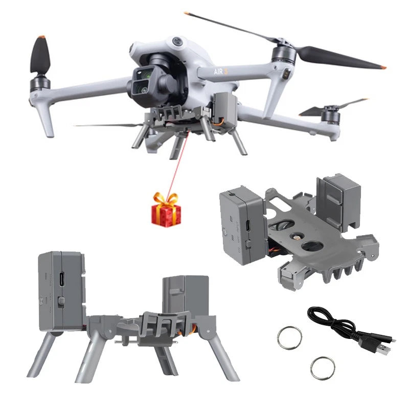 Drone dropper accessory kit with gray mounting bracket, cable, and rings