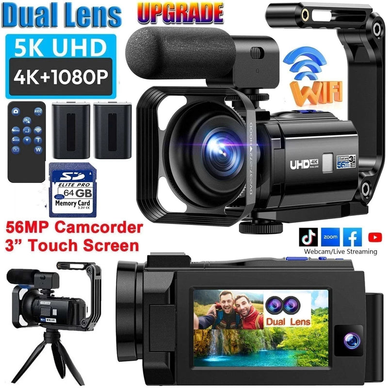 5K Dual Lens Camcorder Video Camera WiFi Digital Camera  Vlogging Camera YouTube