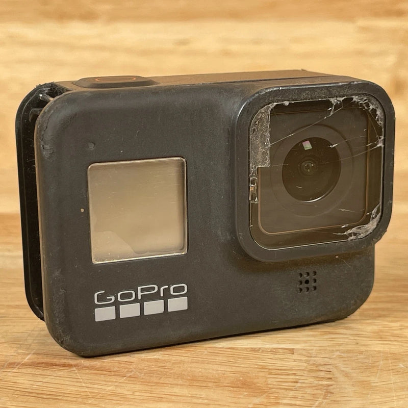 GoPro HERO8 action camera front with GoPro logo and exposed lens housing