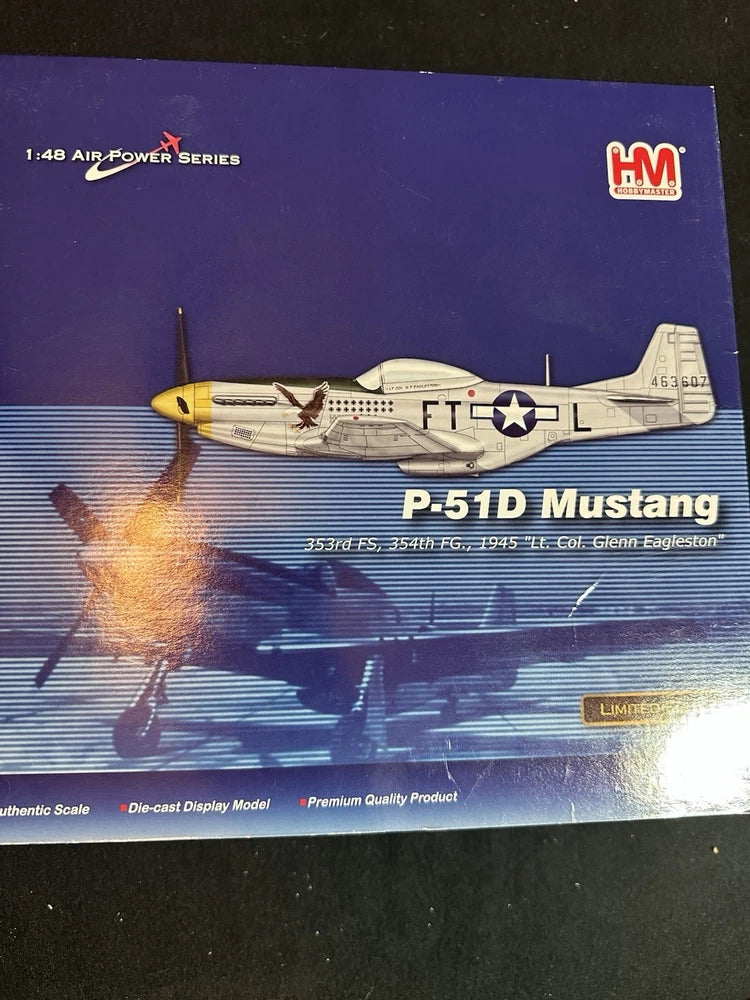 1:48 P-51D Mustang die-cast model aircraft in silver with yellow nose
