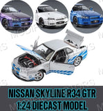 Nissan Skyline R34 GTR 1:24 Diecast Scale Model Car Gift Collector Fast Furious