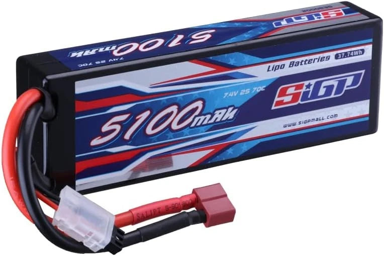 2S 7.4V Lipo Battery 5100mAh 70C Hard Case with T Plug for RC Car Truck Boat