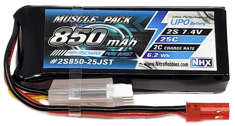 NHX Muscle Pack 2S 7.4V 850mAh 25C Lipo Battery w/ JST Connector Battery