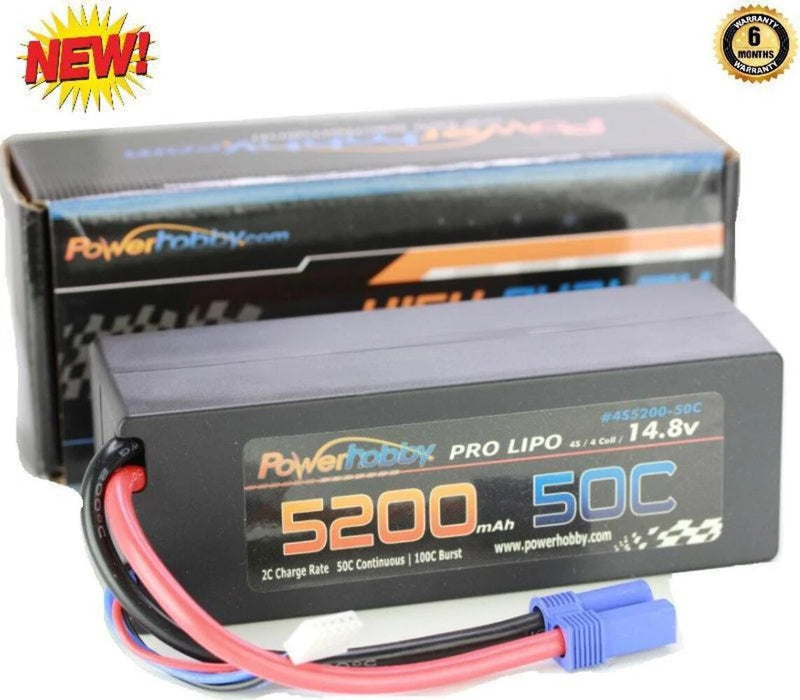 4S 14.8V 5200mAh 50C EC5 Hard Case Lipo Battery Powerhobby PHB4S520050EC5HC Battery