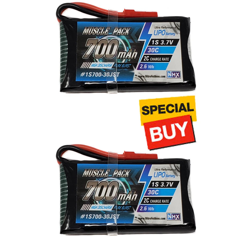 NHX Muscle Pack 1S 3.7V 700mAh 30C Lipo Battery w/ JST Connector (2) Battery