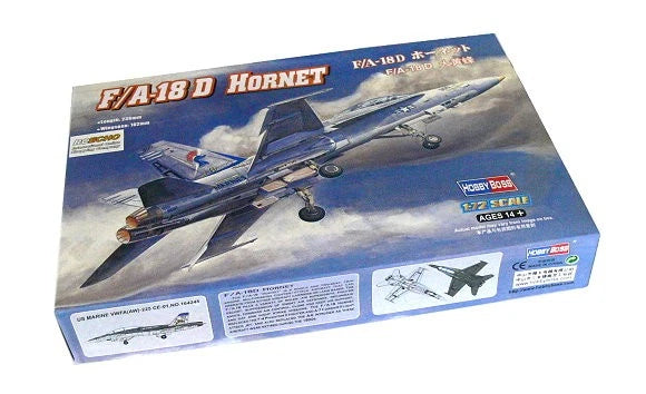 F/A-18D Hornet 1/72 aircraft model kit box with blue fighter jet artwork
