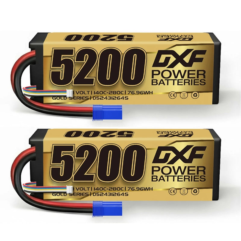DXF 2PCS Performa Racing Graphene  Lipo 5200 14.8V 140C Battery GOLDEN EC5