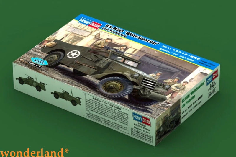 1/35 scale M3A1 scout car model kit box with printed vehicle artwork
