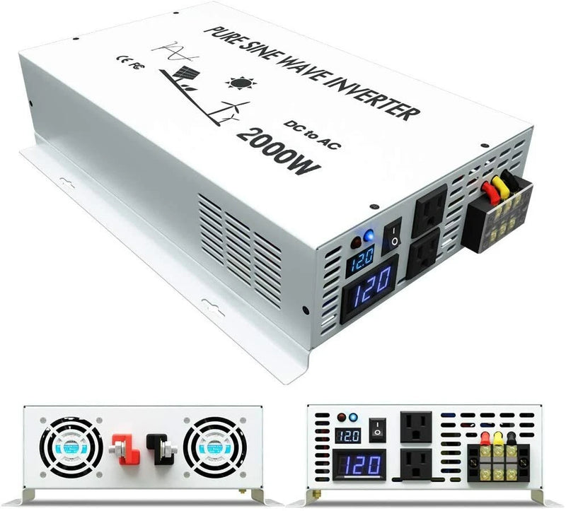 2000W Pure Sine Wave Inverter 12V To 120V Solar Power Off-Grid RV/Car Converter
