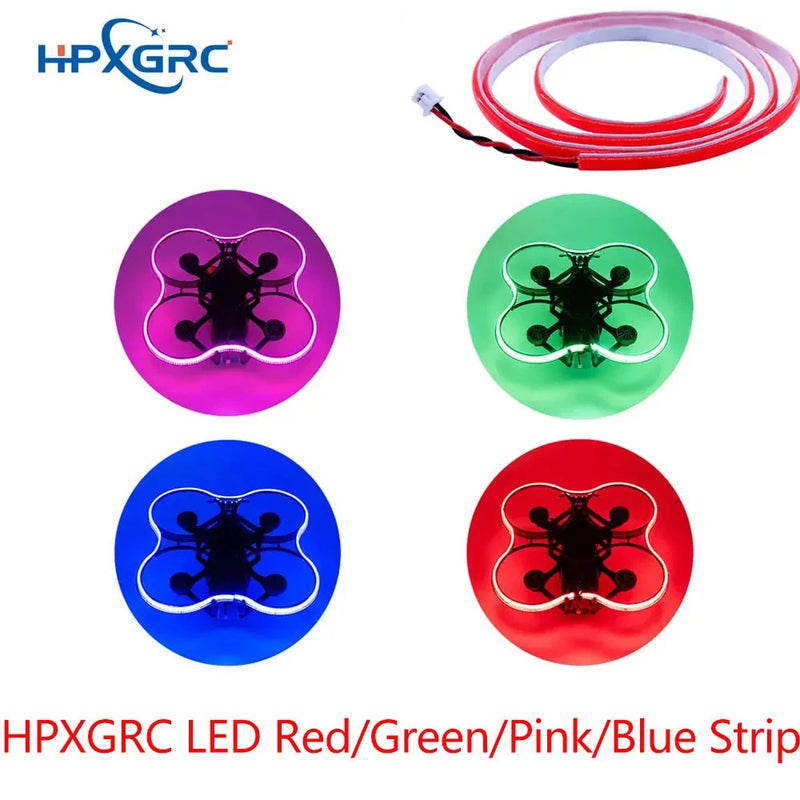 Drone LED light strip set with red, green, pink, and blue circular ring LEDs and wires