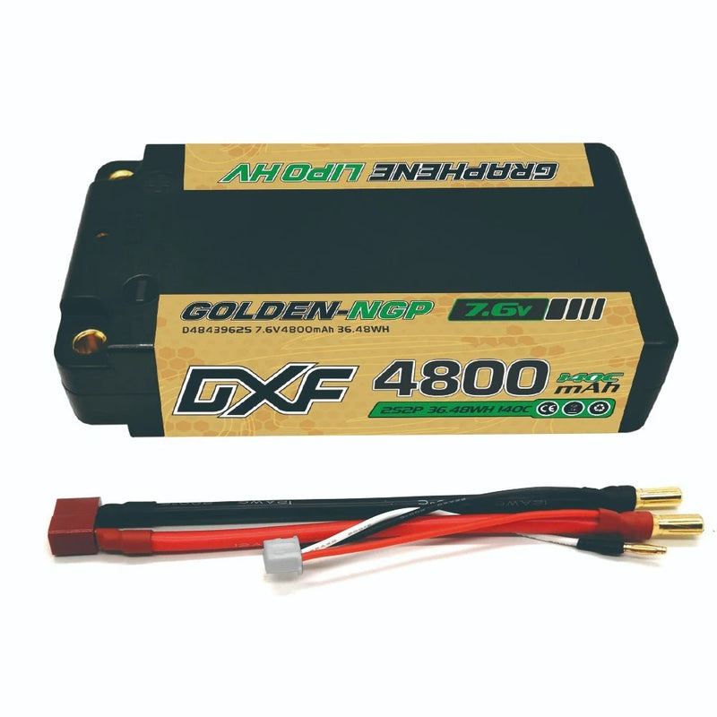 2x DXF 4800mAh 2S 7.6V 140C HardCase HV Shorty 1/8 Buggy GOLD NGP ULCG 5MM Lipo