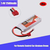 1Pcs 2500mAh 7.4V 35C LiPo Battery T Plug Deans Connector for RC Car Helicopter
