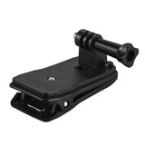 Black action camera backpack clip clamp mount with adjustable bracket and mounting screw