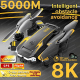 Gray quadcopter drone with obstacle-avoidance design and yellow accents