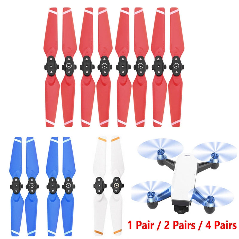 Quick-release folding drone propeller blades, red and blue/white sets with mounts