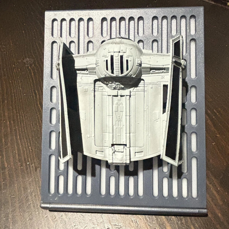 White TIE Fighter RC drone collectible figurine, front view in display packaging