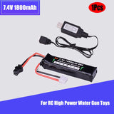 1Pcs 7.4V 1800mAh 30C Rechargeable Lipo Battery for RC High Power Water Gun Toys