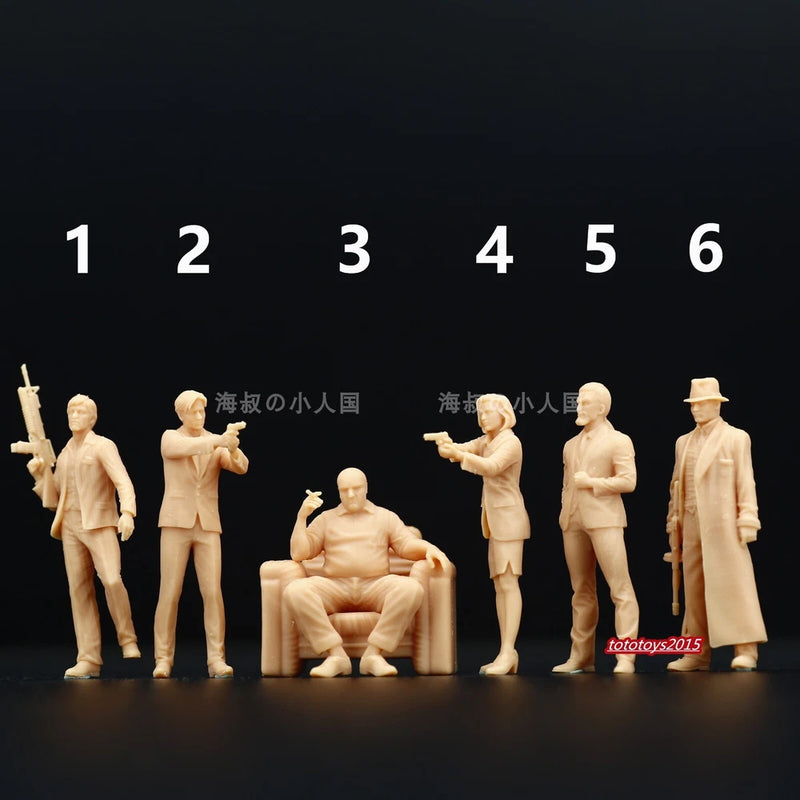 6pcs 1/87 Gangster Leader Killer Scene Props Miniatures Figure For Cars Vehicles