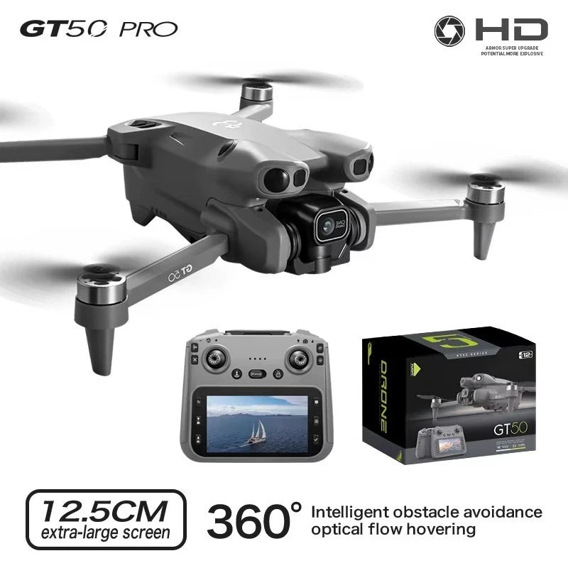 RC quadcopter drone with dual camera and 4.3-inch screen controller and box