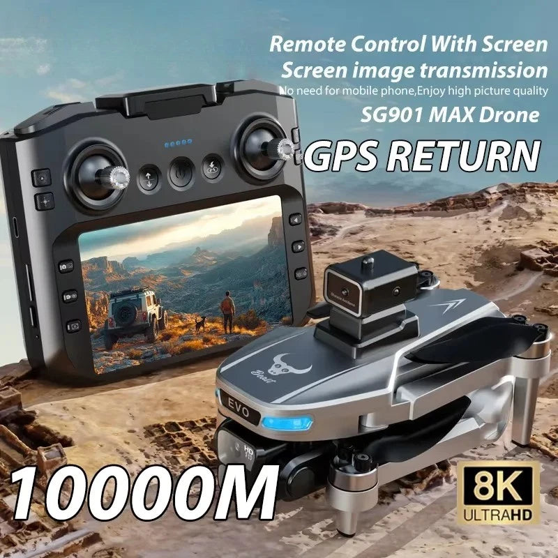 GPS drone with remote controller and built-in screen, gray and black