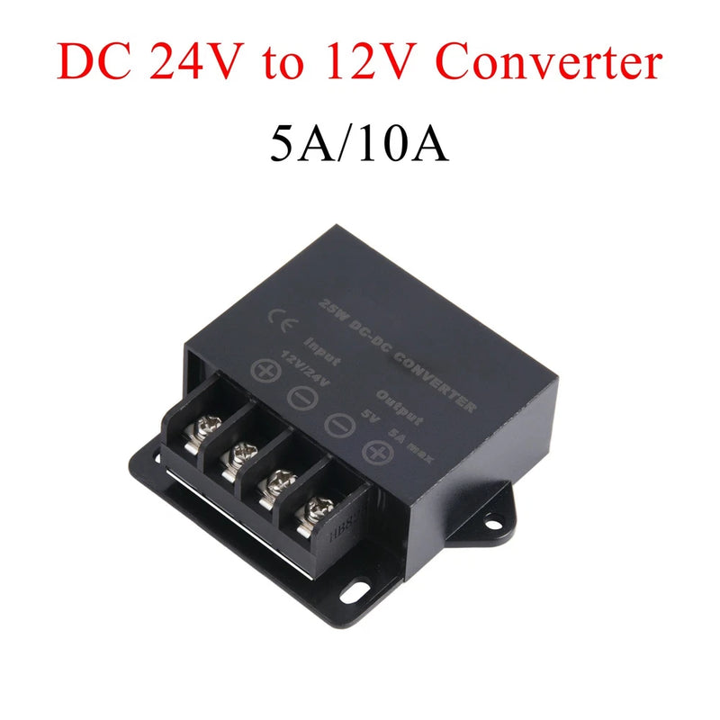 24V to 12V DC step-down converter, screw terminals, 5A/10A, black