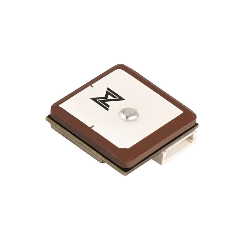 Brown ceramic antenna module with white label and metal mounting pin