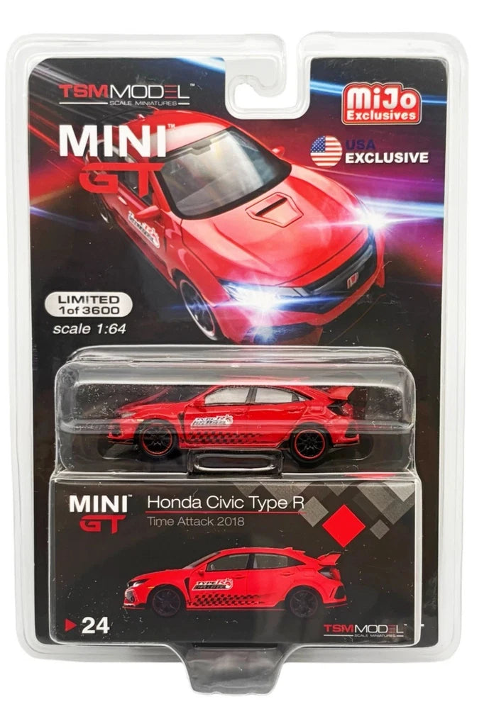 Mini GT 1:64 Honda Civic Type R Time Attack 2018 Red Diecast Model Car MGT00024