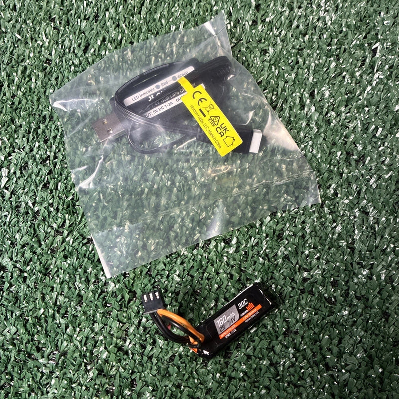 Orange LiPo RC battery pack with black leads and connector, 2S 7.4V