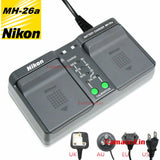 Nikon MH-26a battery charger with LED indicators and calibration switch, black