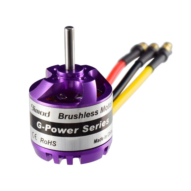 Purple brushless outrunner motor with metal shaft and three-wire leads