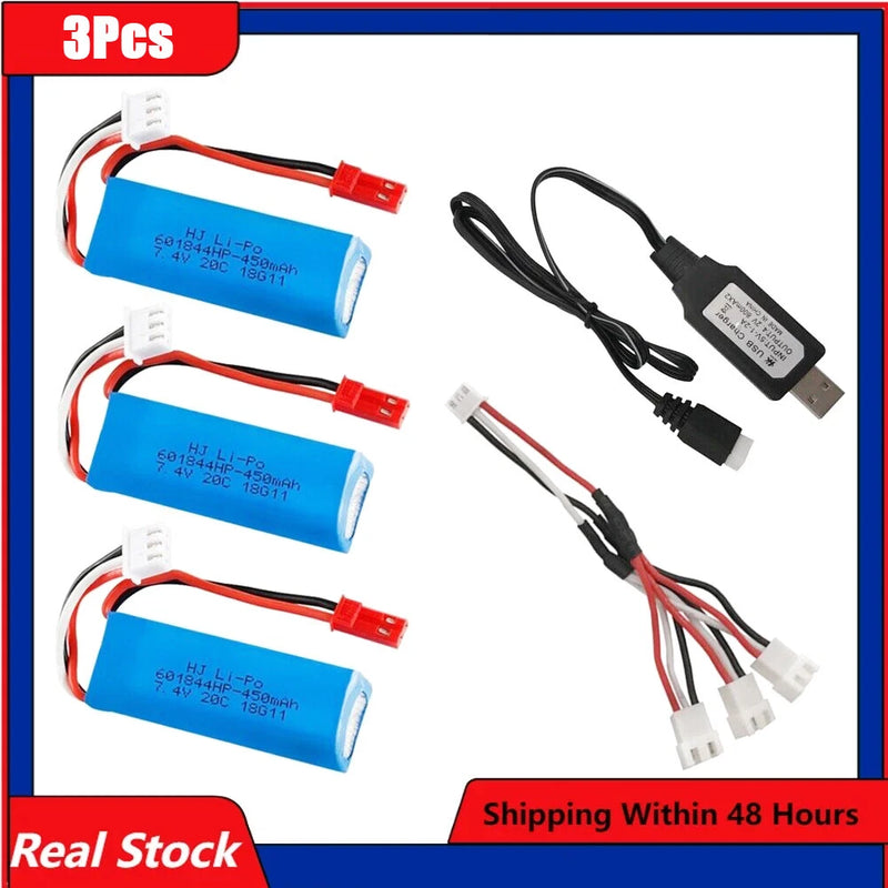 7.4V 450mAh Lipo Battery and USB for WLtoys K969 K979 K989 K999 P929 P939 RC Car
