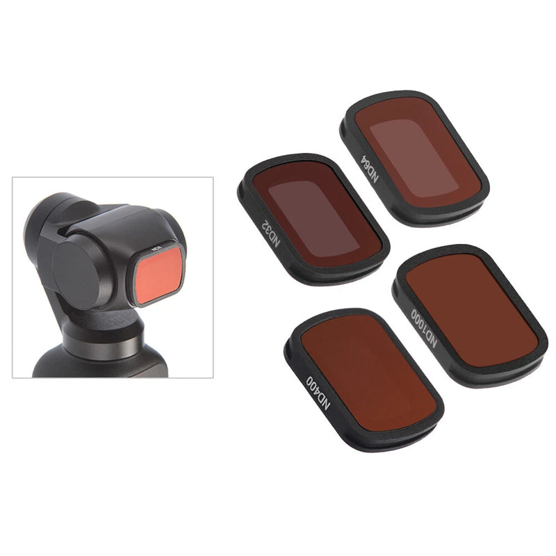 Set of four black ND lens filters with tinted red glass pieces