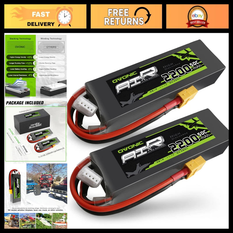 High-Performance 3S Lipo Battery 2200mAh 50C 11.1V XT60 for RC Airplane, Helicop Battery
