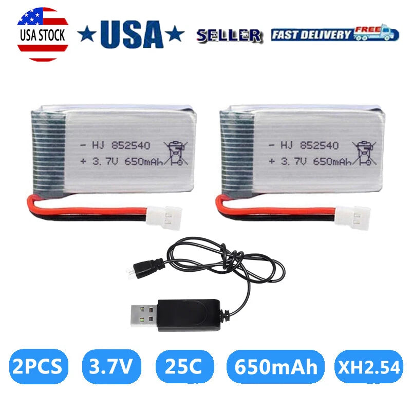 2x 3.7v 650mah Lipo Battery+Charger For Syma X5 Serial Uav Drone Rechargeable
