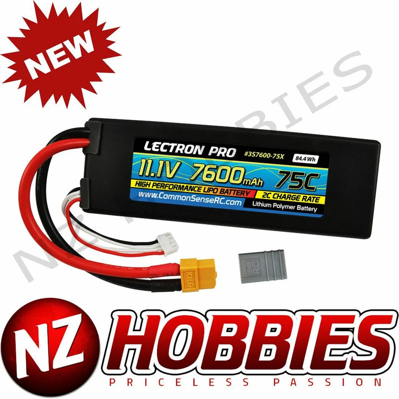 Lectron 11.1V 7600mAh 75C Hard Case Lipo Battery w/ XT60 + CSRC Adapter Connecto Battery
