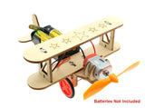 Wooden DIY toy plane model with motor, orange propeller and star cutouts
